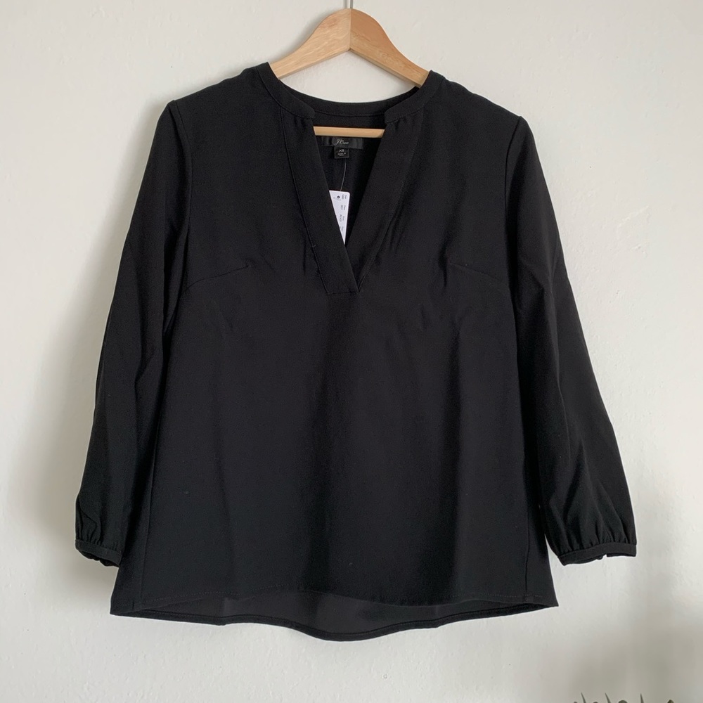NWT J. Crew Open V-neck top in 365 crepe in Black